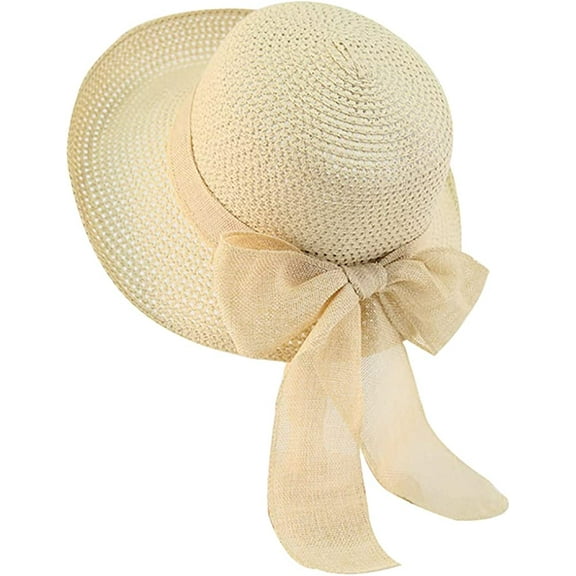 CoCopeaunts Womens Straw Hat Sun Hat Summer Beach Cap Bow Sun Hats UV Protection UPF50+