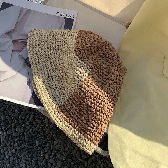 CoCopeaunts Womens Summer Color Matching Straw Hat Outdoor Fsherman Cap Lady Travel Beach Visor Sunhat Panama Holiday Sunscreen Bucket Caps