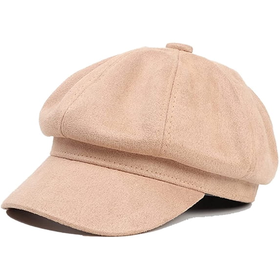 CoCopeaunts Womens Winter Suede Newsboy Cap, Warm Beret Hat 8 Panels Solid Visor for Girls