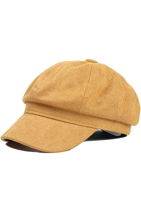 Womens Winter Suede Newsboy Cap, Warm Beret Hat 8 Panels Solid Visor for Girls