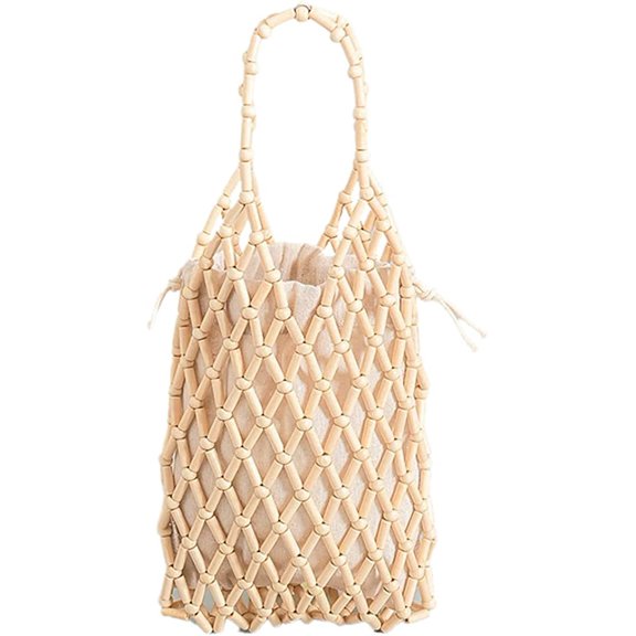 CoCopeaunts Womens Wooden Beads Handbags with Inner Pocket Stylish Handmade Tote Bag Hobo Bag for Beach Travel Vacation