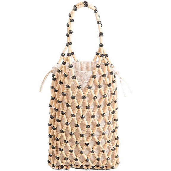 CoCopeaunts Womens Wooden Beads Handbags with Inner Pocket Stylish Handmade Tote Bag Hobo Bag for Beach Travel Vacation