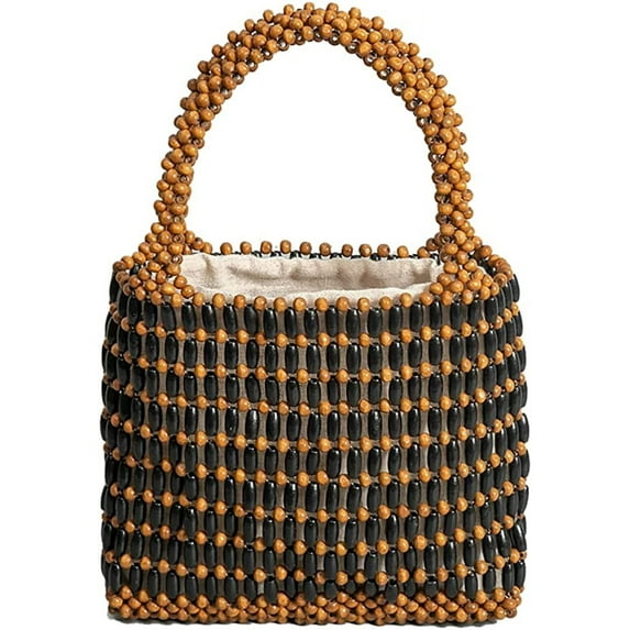 CoCopeaunts Womens Wooden Handbag with Inner Pocket Stylish Handmade Square Tote Bag Beach Bag for Travel Vacation