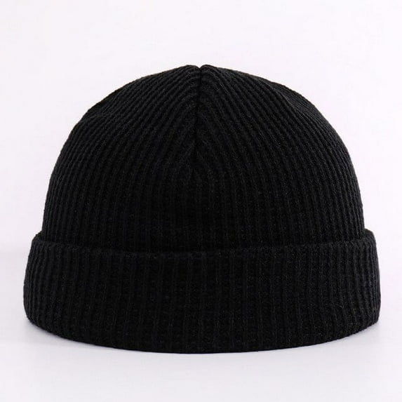 CoCopeaunts Womens and Mens Winter Knitted Beanie Hat Warmer Retro Brimless Baggy Melon Cap Black Cuff Docker Beanies Hats Hip Hop Style
