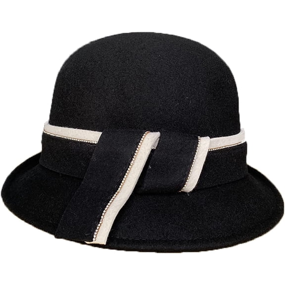CoCopeaunts Wool Bowler Hat Female Autumn Winter Felt Hat Hundred Take Ladies Fisherman Hat with Rhinestone Decorative Hatband