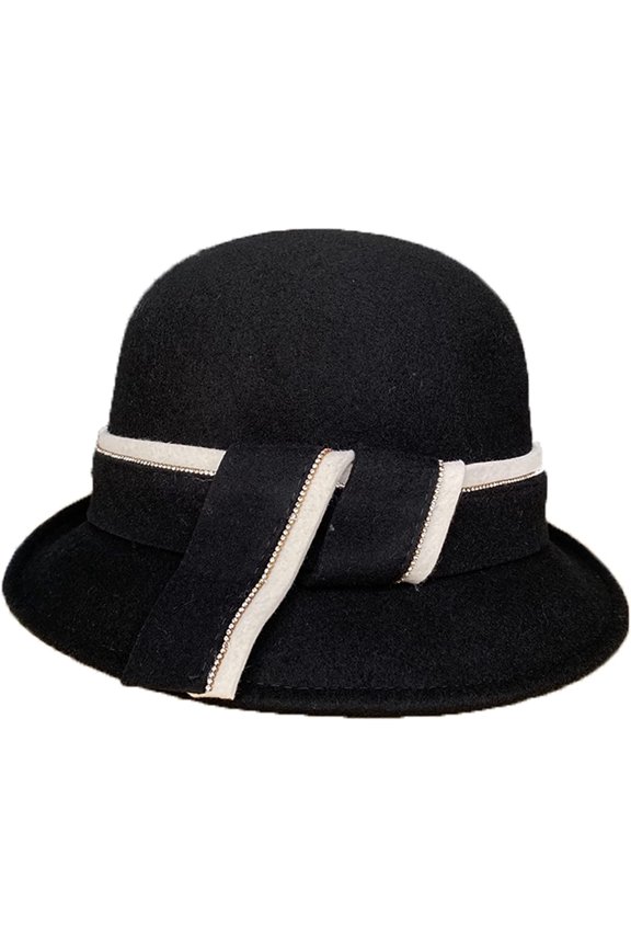 Wool Bowler Hat Female Autumn Winter Felt Hat Hundred Take Ladies Fisherman Hat with Rhinestone Decorative Hatband