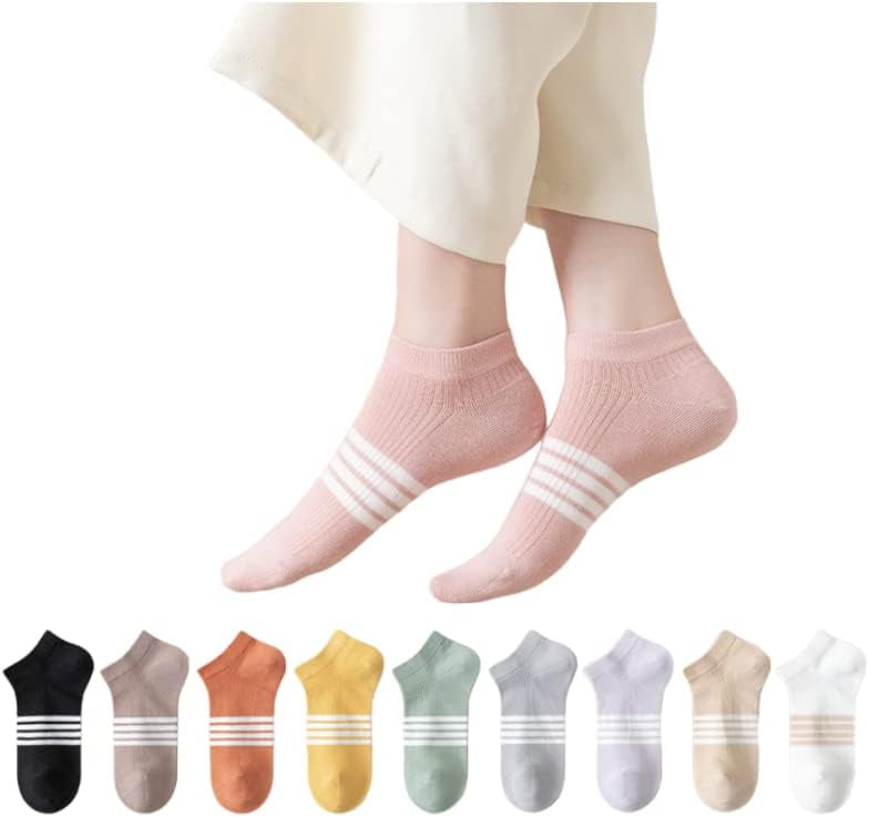 CoCozhu 10/20 Pairs Striped Combed Cotton Socks For Women Girls Non-pilling Moisture-wicking Ankle Socks