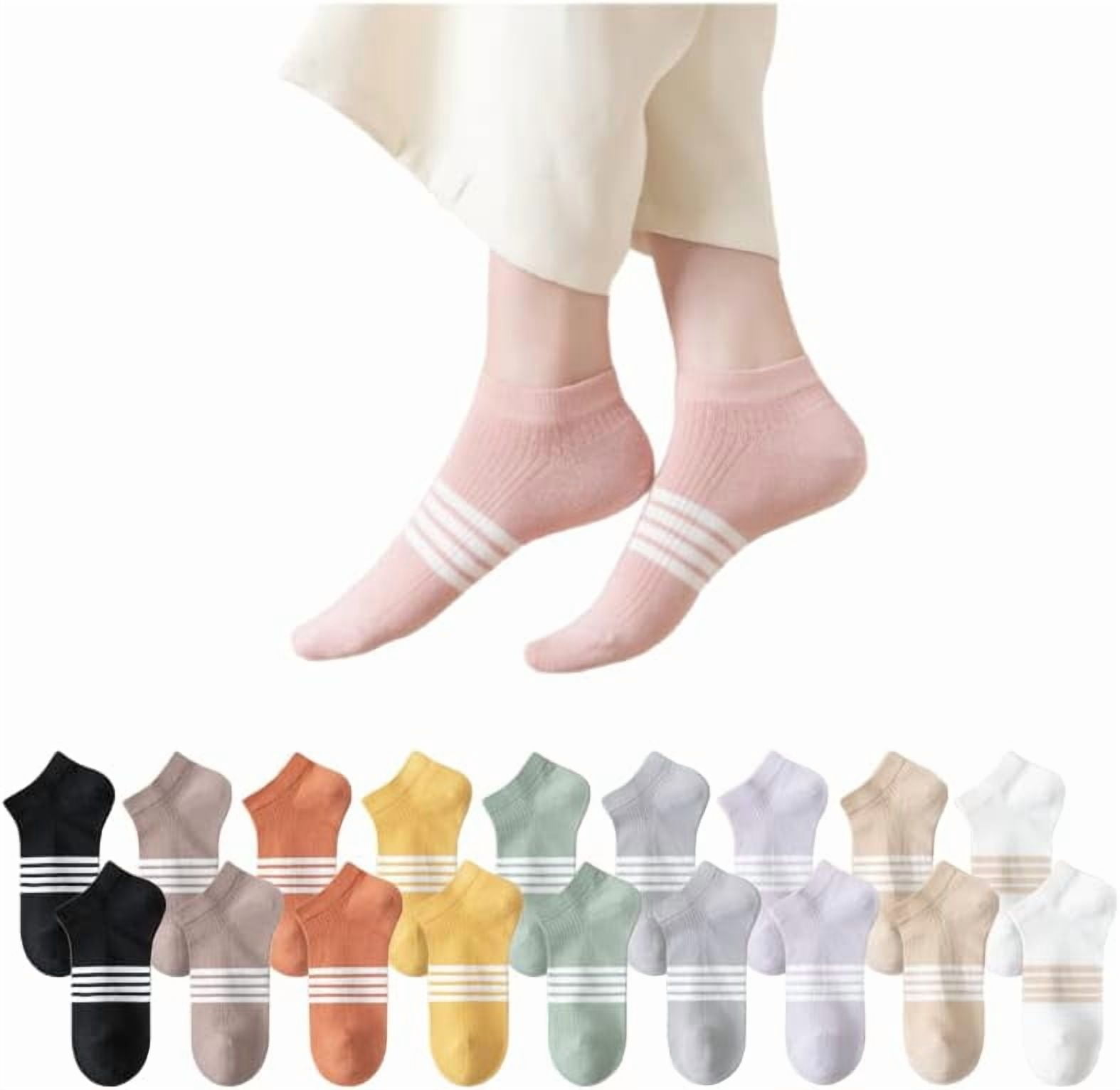 CoCozhu 10/20 Pairs Striped Combed Cotton Socks For Women Girls Non-pilling Moisture-wicking Ankle Socks