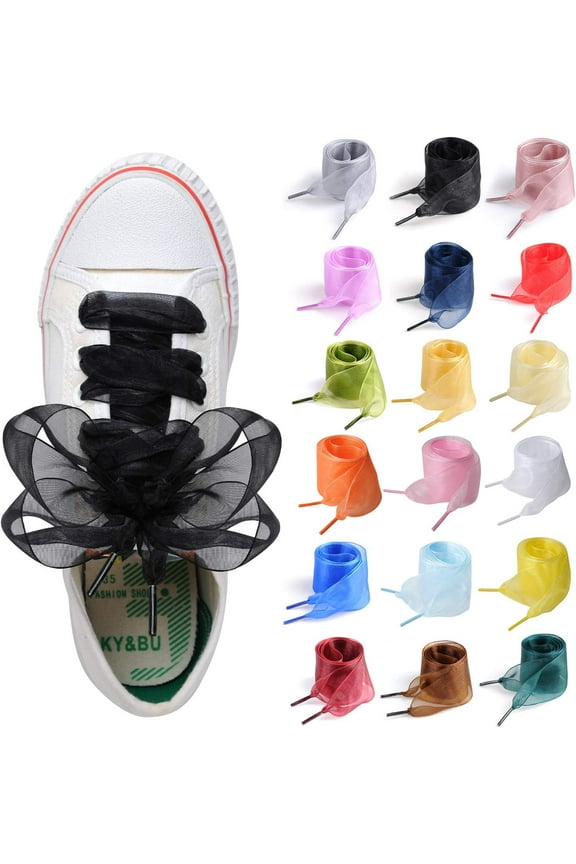 18 Pairs Satin Ribbon Shoe Laces for Sneakers, Flat Lace Shoelaces for Women Girls Shoestrings 4CM Wide