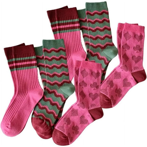 CoCozhu 3/6 Pairs Retro Style Striped Socks, Anti-pilling Moisture-wicking Athletic Crew socks for Women
