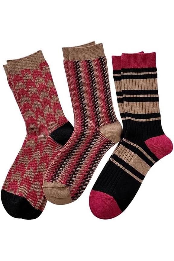 3/6 Pairs Retro Style Striped Socks, Combed Cotton Moisture-wicking Athletic Crew socks for Women