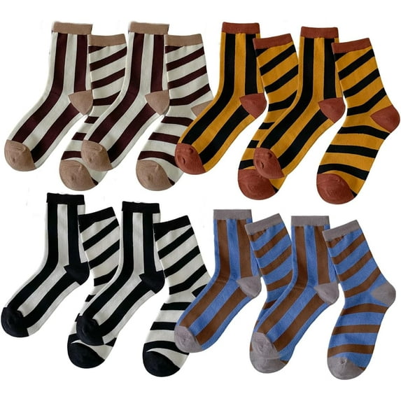 CoCozhu 4/8 Pairs Colorful Striped Socks, Novelty Funny Socks Asymmetric Mismatched Socks Crew Socks for Women