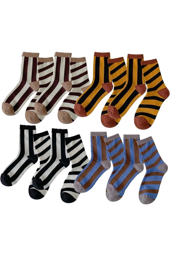 4/8 Pairs Colorful Striped Socks, Novelty Funny Socks Asymmetric Mismatched Socks Crew Socks for Women