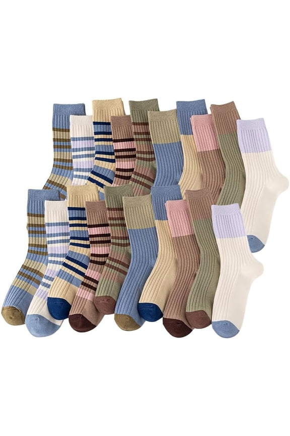5/10 Pairs Colorful Retro Style Striped Socks, Crew socks for Women, Athletic Running Quarter Calf Socks