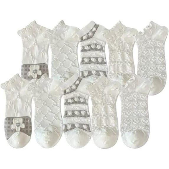 CoCozhu 5/10 Pairs Crystal Glass Socks for Women, Summer Transparent Thin Ankle Socks with Cute Pattern Designed