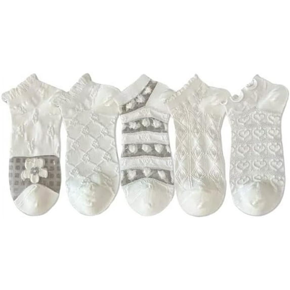 CoCozhu 5/10 Pairs Crystal Glass Socks for Women, Summer Transparent Thin Ankle Socks with Cute Pattern Designed