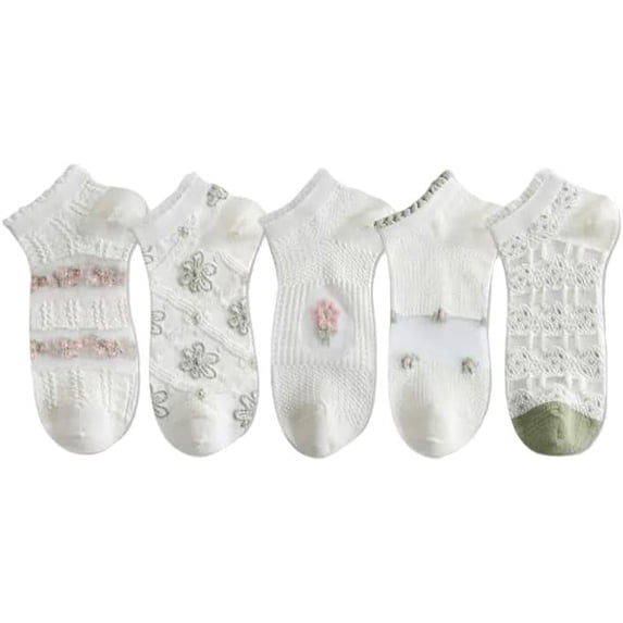 CoCozhu 5/10 Pairs Crystal Glass Socks for Women, Summer Transparent Thin Ankle Socks with Cute Pattern Designed