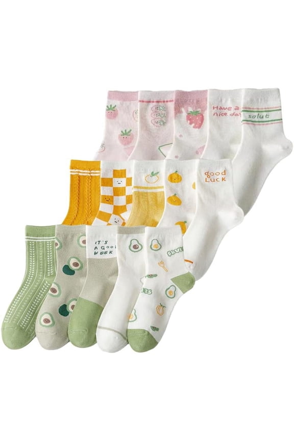 5/10 Pairs Long Staple Cotton Socks For Women with Fruit Patterned Design Crew Socks
