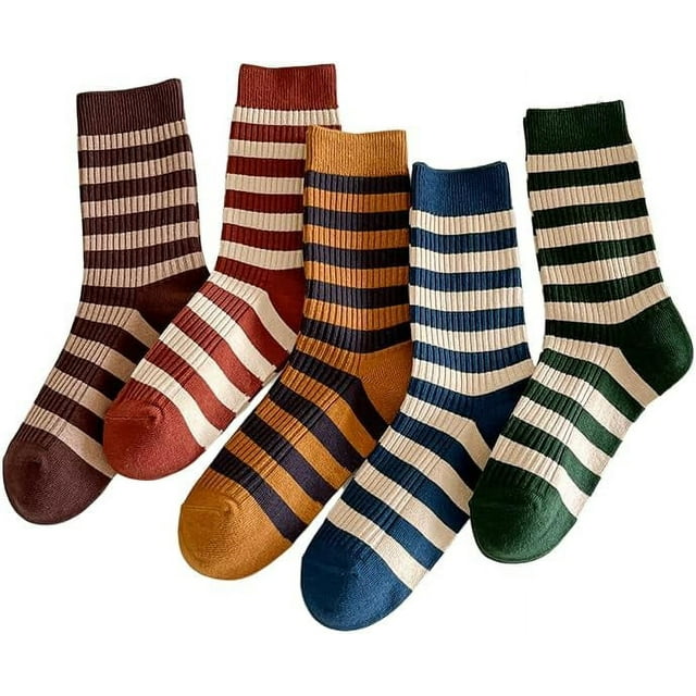 CoCozhu 5/10 Pairs Retro Style Colorful Striped Socks, Cute Athletic