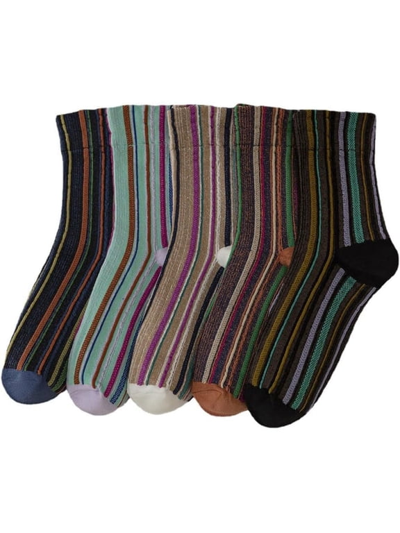 5/10 Pairs Vintage Style Colorful Striped Socks for Women, Combed Cotton Crew socks for Spring and Fall