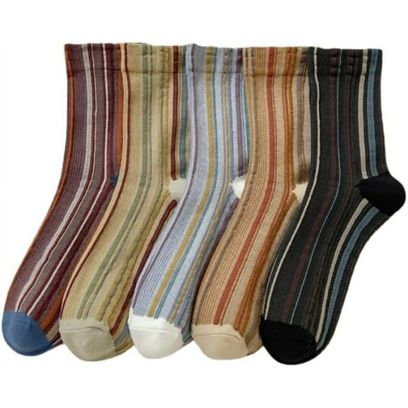 CoCozhu 5/10 Pairs Vintage Style Colorful Striped Socks for Women, Combed Cotton Crew socks for Spring and Fall