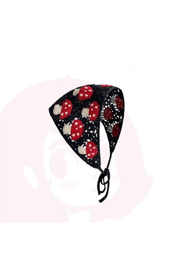 A Small Mushroom Tied Hair Knitted Subculture Niche Cute Triangle Scarf Headband Crochet Hair Accessory For Women