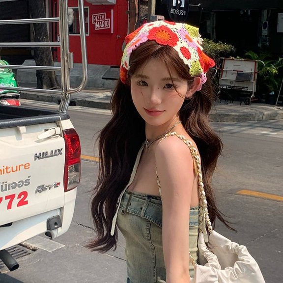 CoCozhu Cute And Sweet Instagram Knitted Triangle Scarf Flower Headband Women's Summer Headband French Countryside Style Headpiece Decoration Inter Photo