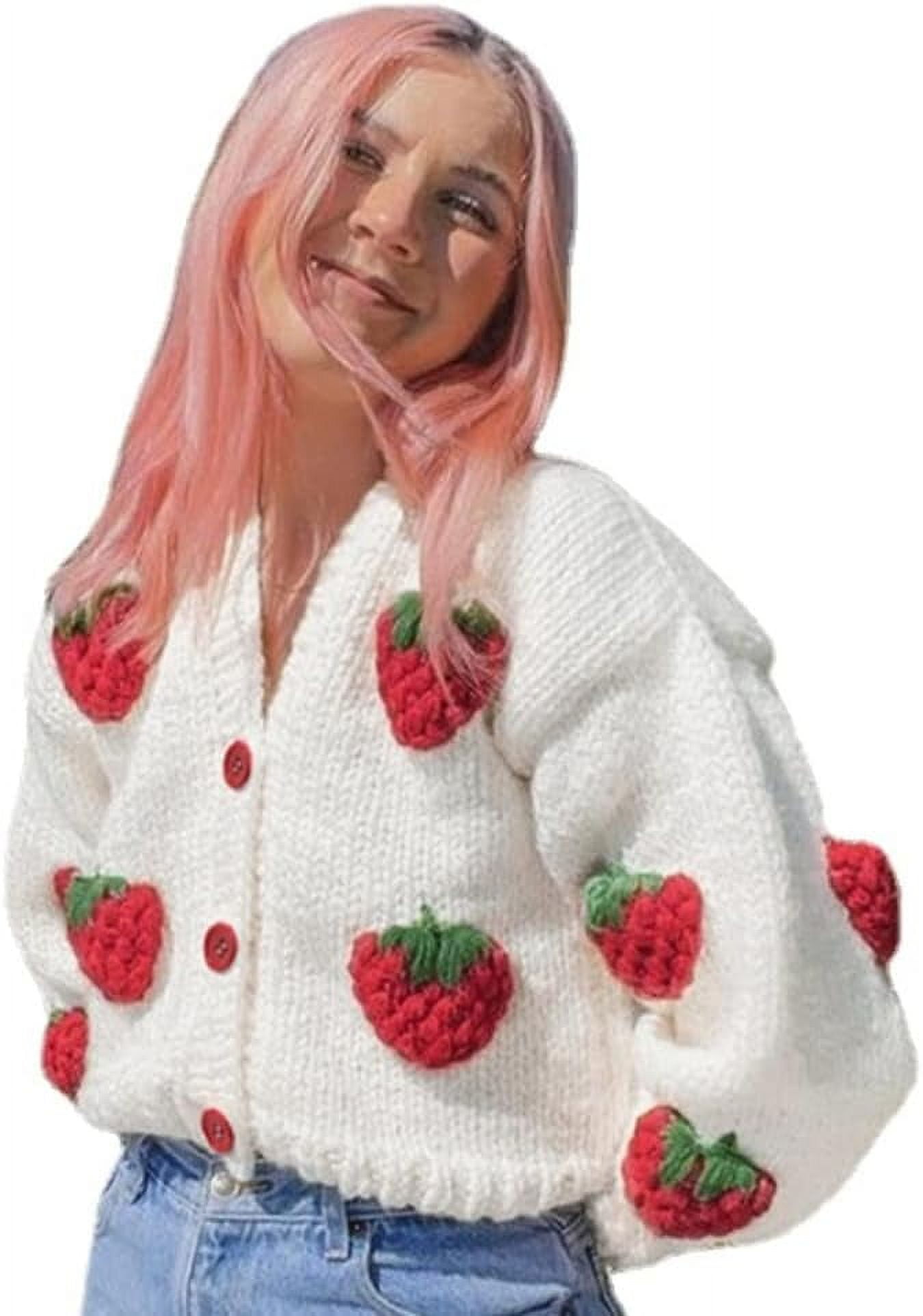 CoCozhu Kawaii Strawberry Cardigan Soft Girl Crochet Knit CoCozhu Kawaii Strawberry Cardigan Soft Girl Crochet Knit