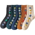 thumbnail image 1 of CoCozhu Vintage Embroidered Floral Socks Set of 5 Pairs Pack Women Cute Flower 3D Cotton Cottagecore Lucky Socks, 1 of 8