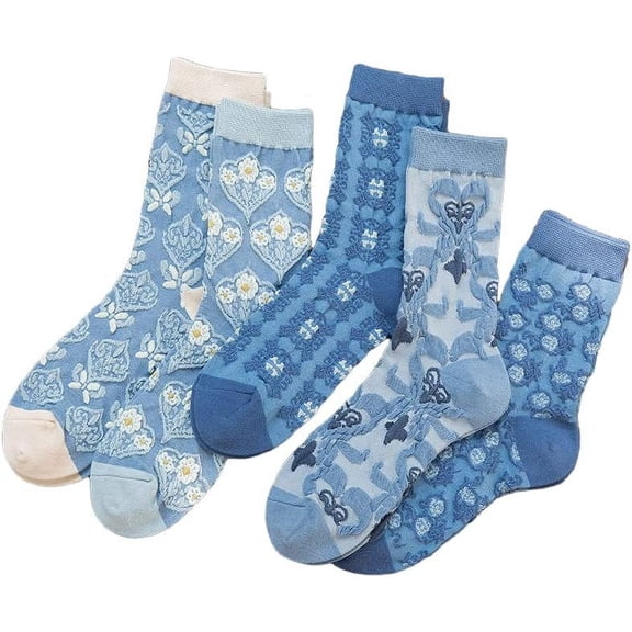 CoCozhu Vintage Embroidered Floral Socks for Women Combed Cotton Crew Socks