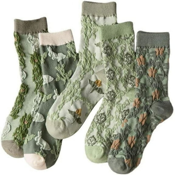 CoCozhu Vintage Embroidered Floral Socks for Women Combed Cotton Crew Socks