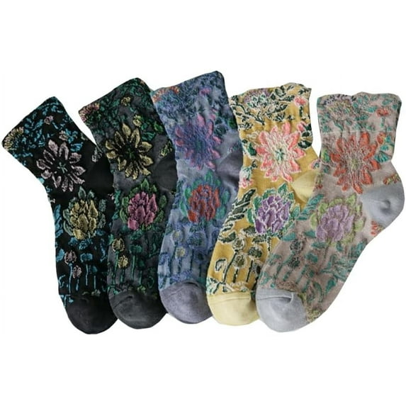 CoCozhu Vintage Embroidered Floral Socks for Women, Combed Cotton Crew Socks