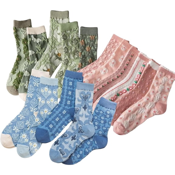 CoCozhu Vintage Embroidered Floral Socks for Women Combed Cotton Crew Socks