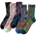 thumbnail image 1 of CoCozhu Vintage Embroidered Floral Socks for Women, Combed Cotton Crew Socks, 1 of 7