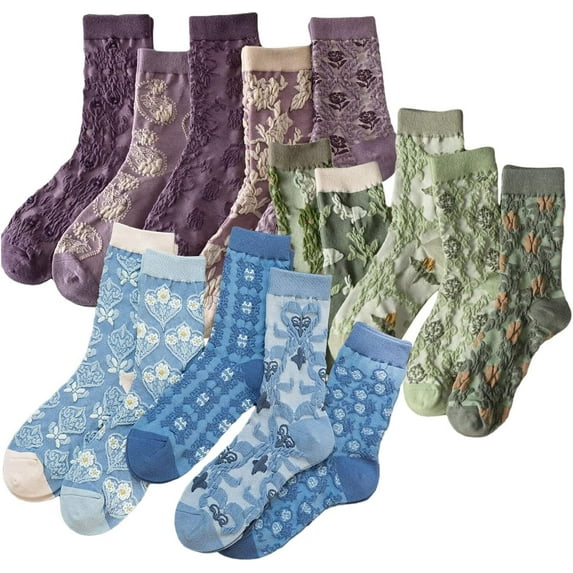 CoCozhu Vintage Embroidered Floral Socks for Women Combed Cotton Crew Socks