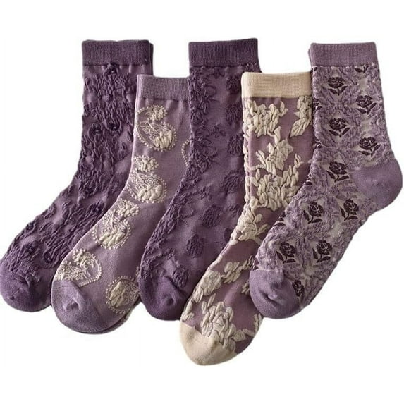 CoCozhu Vintage Embroidered Floral Socks for Women Combed Cotton Crew Socks