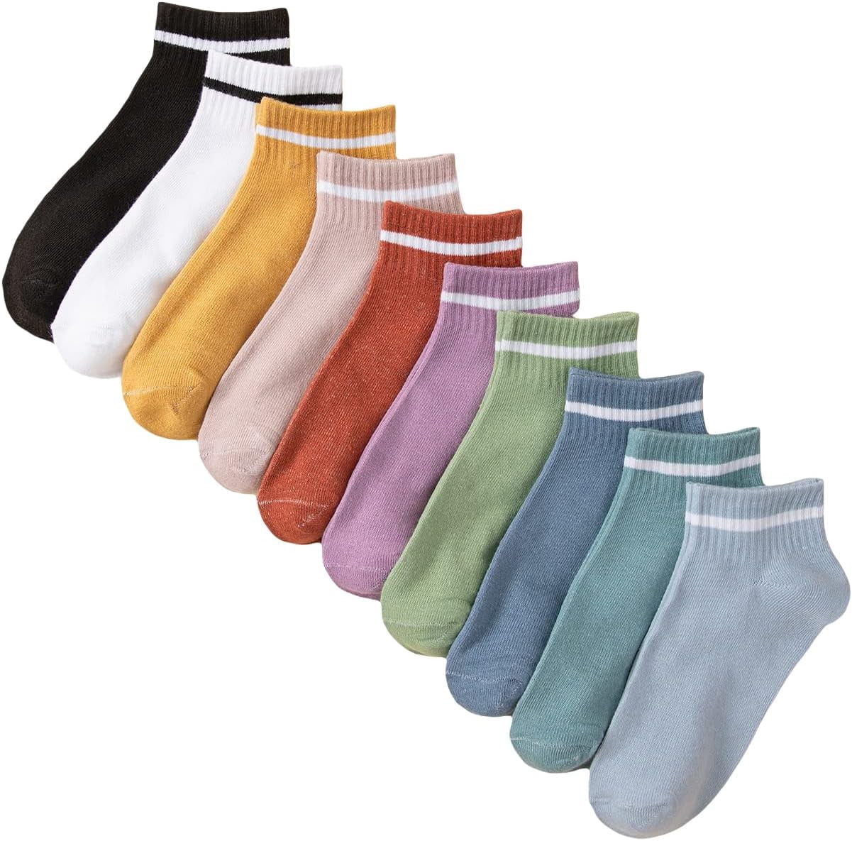 CoCozhu Women's 10 Pairs Vintage Striped Ankle Socks Athletic Sport Casual Crew Socks