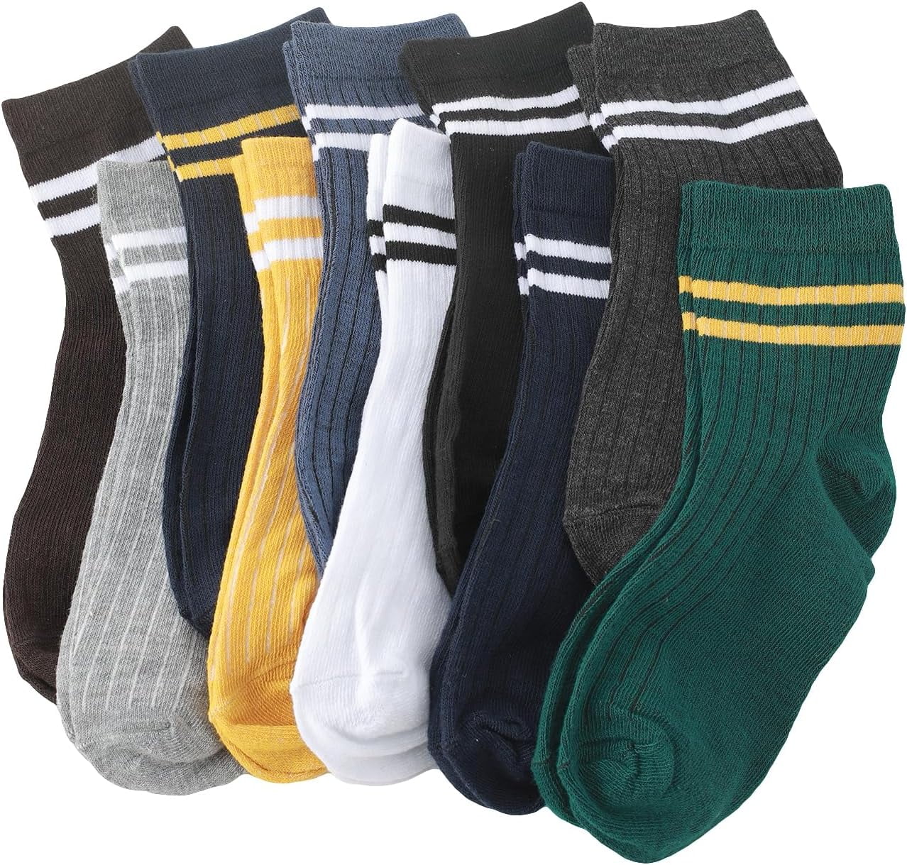 CoCozhu Women's 10 Pairs Vintage Striped Ankle Socks Athletic Sport Casual Crew Socks