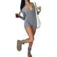 thumbnail image 1 of CoCozhu Women's Buckle Closure Waist Slimming Romper Vintage Aesthetic Elastic Knitted Tops Long Sleeve One Piece Alt Bodysuit, 1 of 7