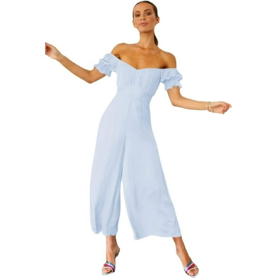CoCozhu Women's Casual Ruffle Off Shoulder Sleeveless High Waisted Loose Long Wide Leg Jumpsuit Rompers Summer Beach Outfits