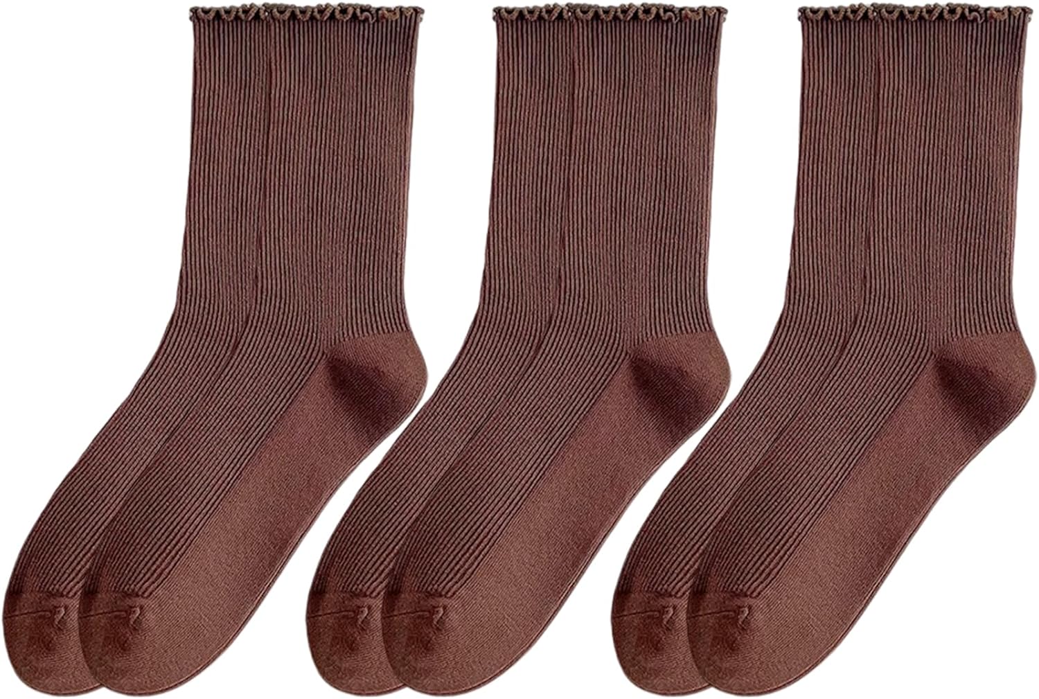 CoCozhu Women's Cute Ruffle Frilly Socks Neutral Thin Cotton Knit Crew Socks Ribbed Slouch Lettuce loafer Socks Teen Girls