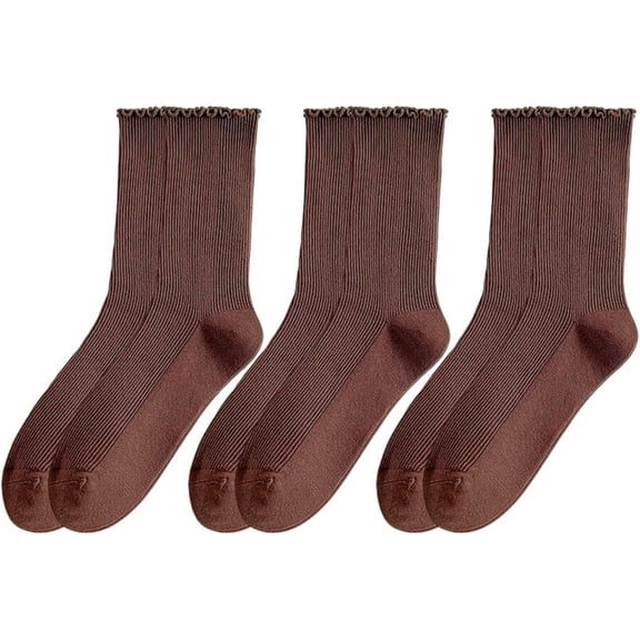 CoCozhu Women's Cute Ruffle Frilly Socks Neutral Thin Cotton Knit Crew Socks Ribbed Slouch Lettuce loafer Socks Teen Girls