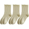 thumbnail image 1 of CoCozhu Women's Cute Ruffle Frilly Socks Neutral Thin Cotton Knit Crew Socks Ribbed Slouch Lettuce loafer Socks Teen Girls, 1 of 9