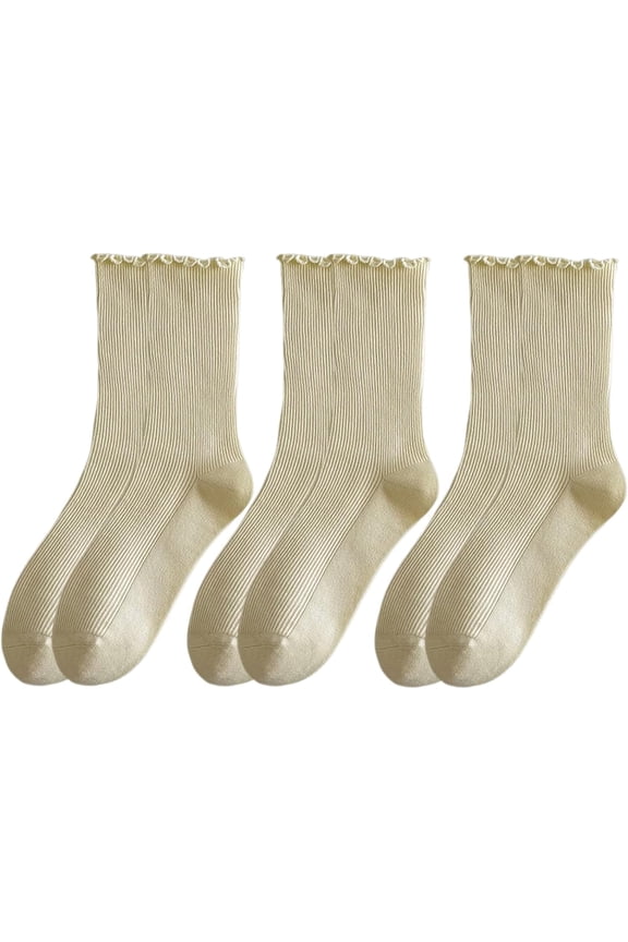 Women's Cute Ruffle Frilly Socks Neutral Thin Cotton Knit Crew Socks Ribbed Slouch Lettuce loafer Socks Teen Girls