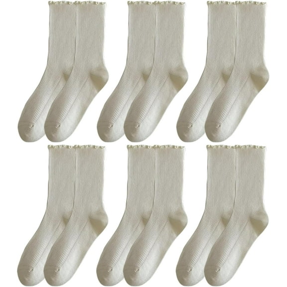 CoCozhu Women's Cute Ruffle Frilly Socks Neutral Thin Cotton Knit Crew Socks Ribbed Slouch Lettuce loafer Socks Teen Girls