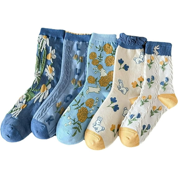 CoCozhu Women's Cute Vintage Floral Patterned Cotton Crew Socks Teen Girls Pretty Ruffle Frilly Lace Socks