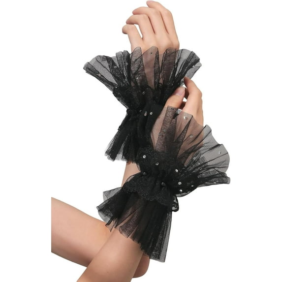 CoCozhu Women's Floral Lace Bow Front Short Wrist Cuff Wedding Wrist Length Bridal Prom Gloves