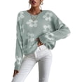 thumbnail image 1 of CoCozhu Women's Ribbed Knit Long Sleeve Top Floral Drop Shoulder Loose Sweater, 1 of 6