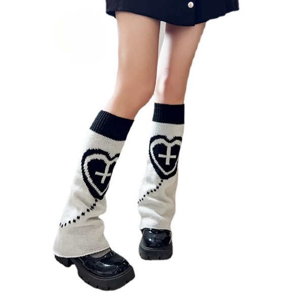 CoCozhu Women's Star Print Knitted Reversible Leg Warmer Y2K Socks Fashion Knit Leg Warmers Long Leg Socks Cute
