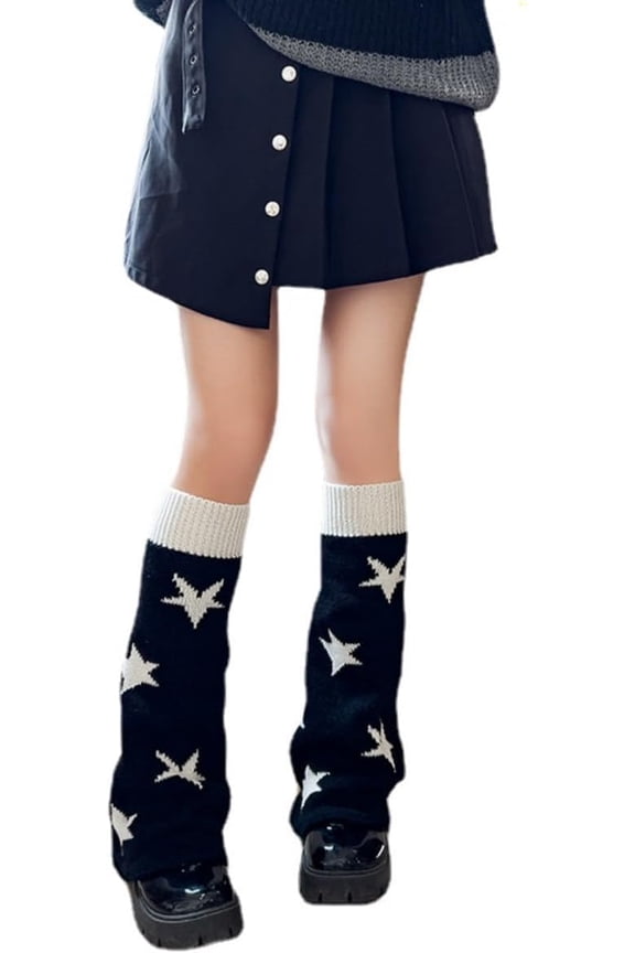 Women's Star Print Knitted Reversible Leg Warmer Y2K Socks Fashion Knit Leg Warmers Long Leg Socks Cute